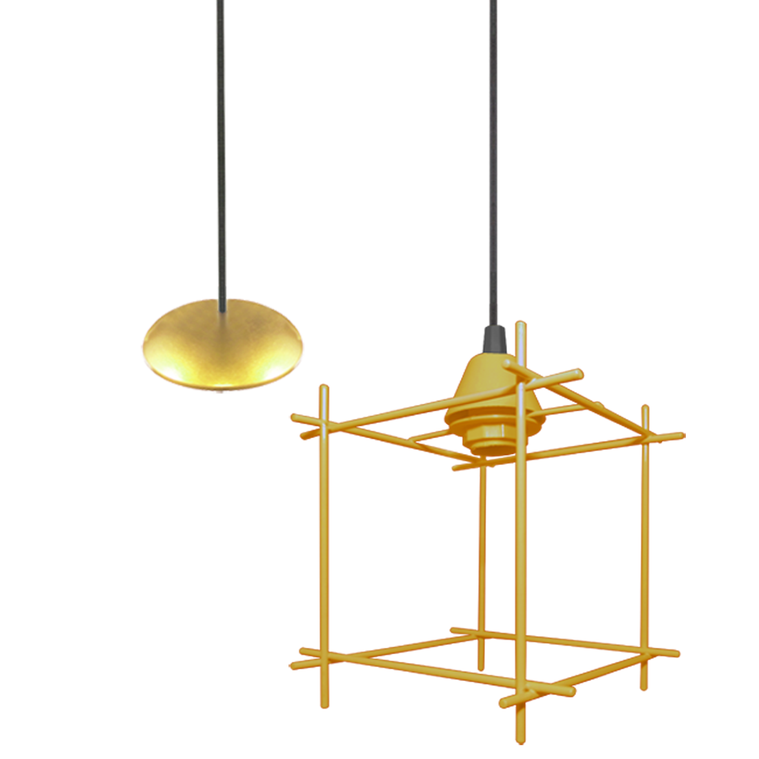 Pendente Aramado Cubo Dourado COM PONTAS                                                            