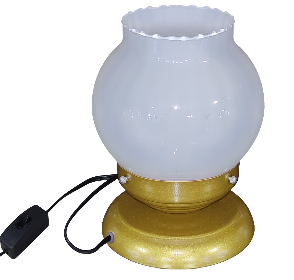 Abajur Sensitive Dourado Com Bola Americana Babada LV Branco Brilho                                 