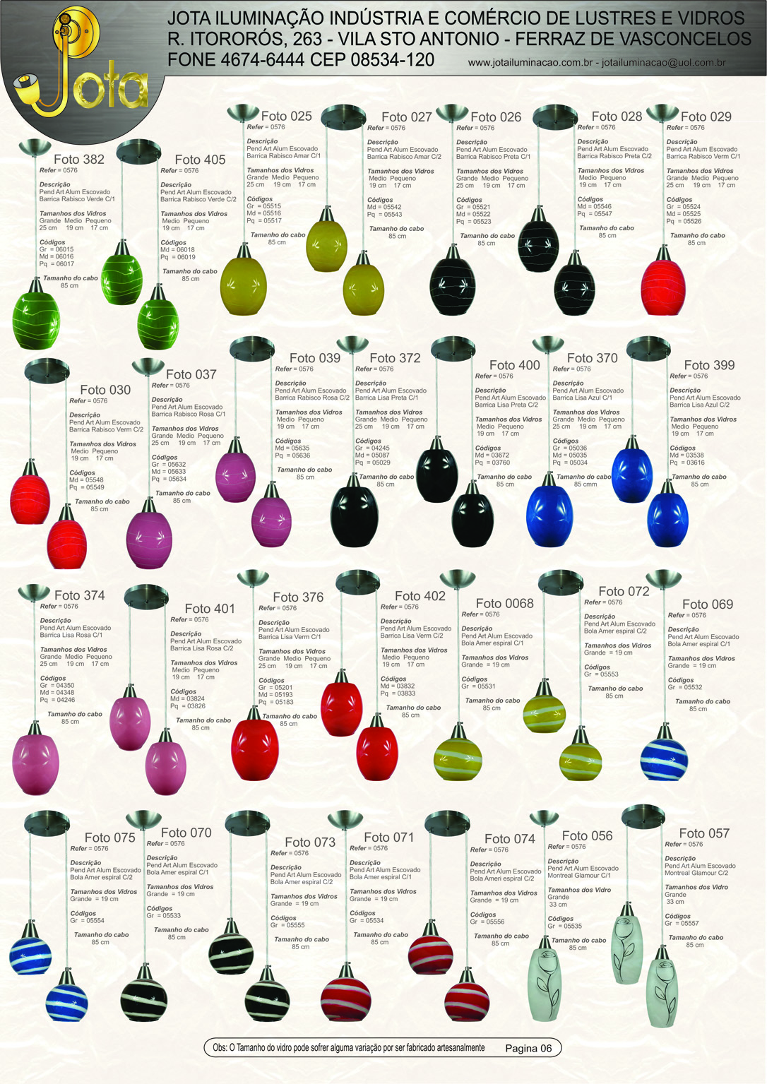 P�gina 06 - Linha de Pendentes com Vidro Decorado (Parte 03)