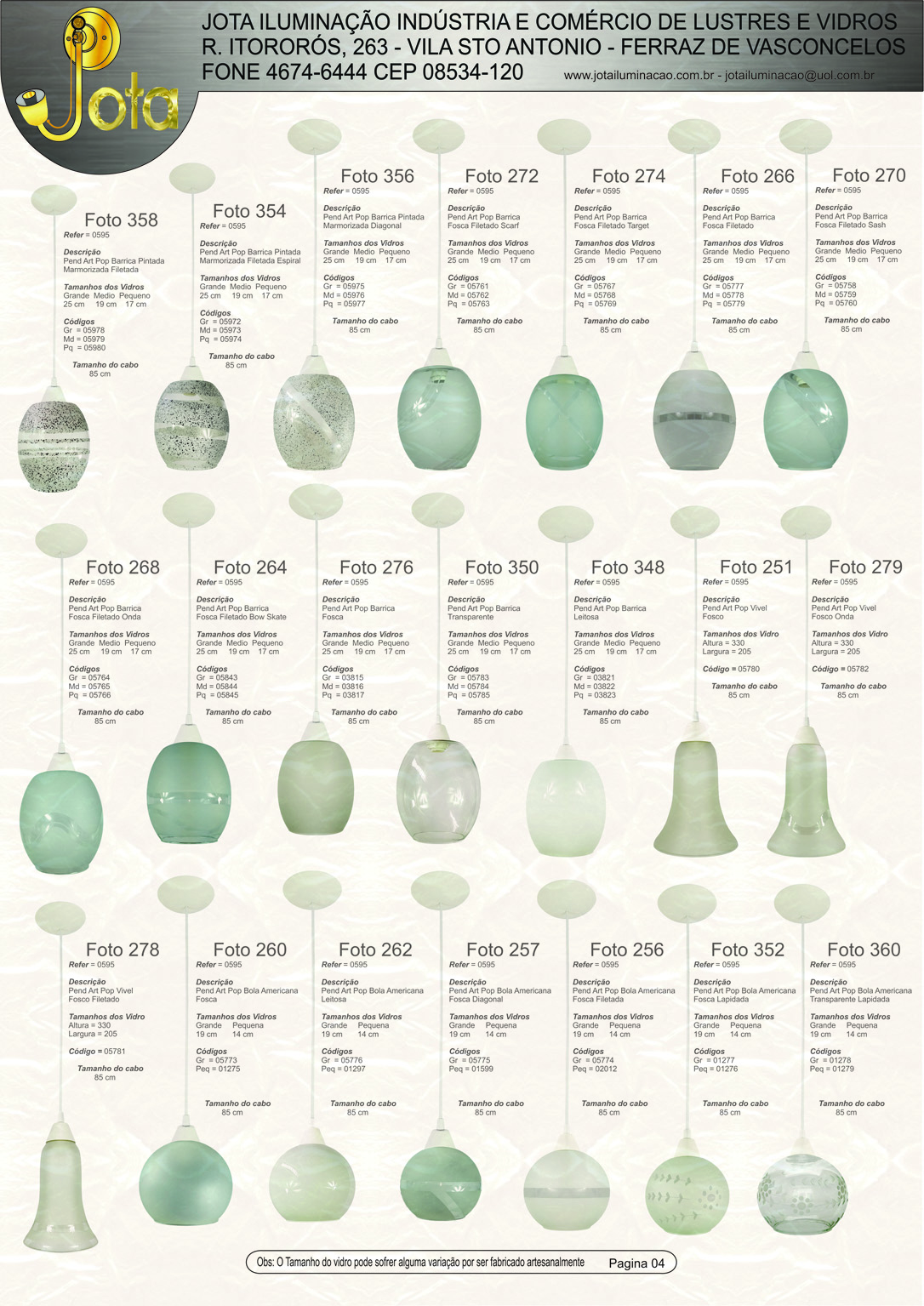 P�gina 13 - Linha de Pendentes com Vidros Foscos e Filetados (Parte 02)