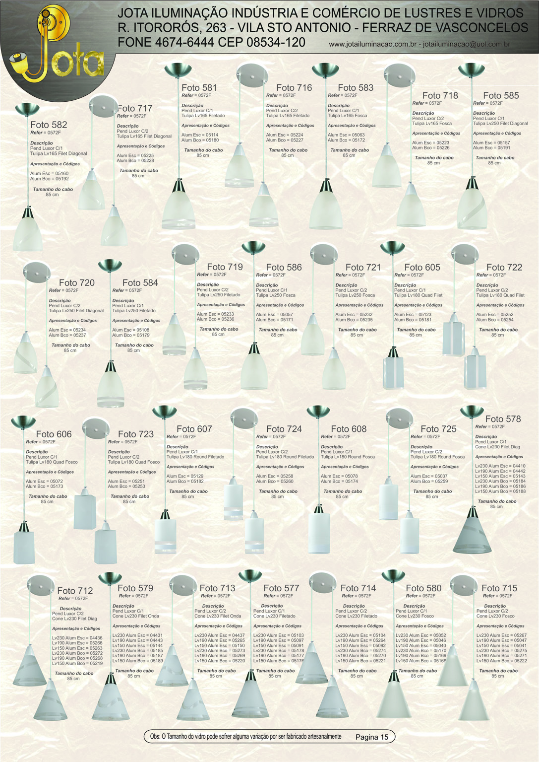 P�gina 14 - Linha de Pendentes com Vidros Foscos e Filetados (Parte 03)