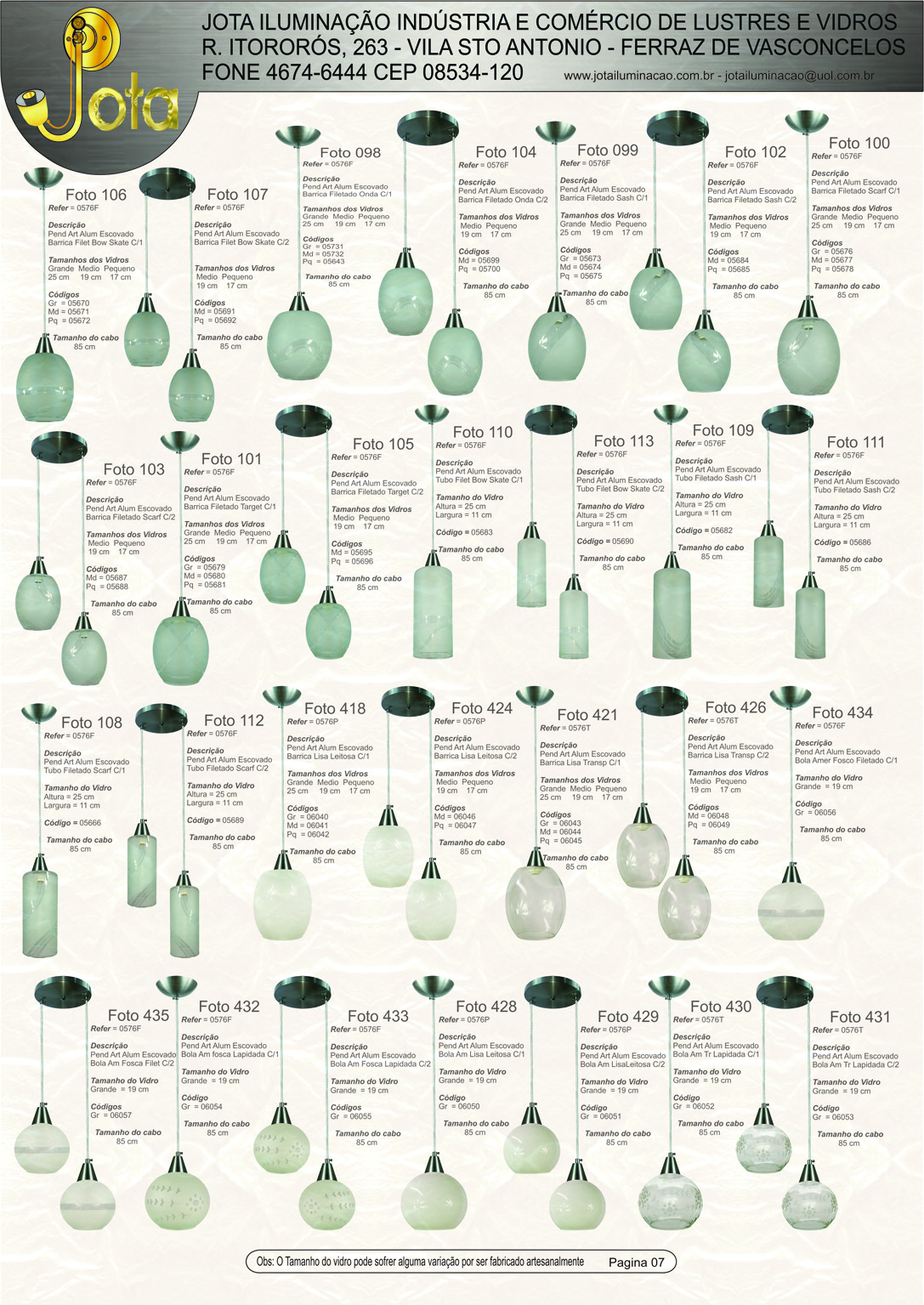 P�gina 15 - Linha de Pendentes com Vidros Foscos e Filetados (Parte 04)